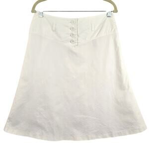 M H&M Y2K Vintage White Skirt Size 8 Knee Length Button Fly Belted Flare A Line